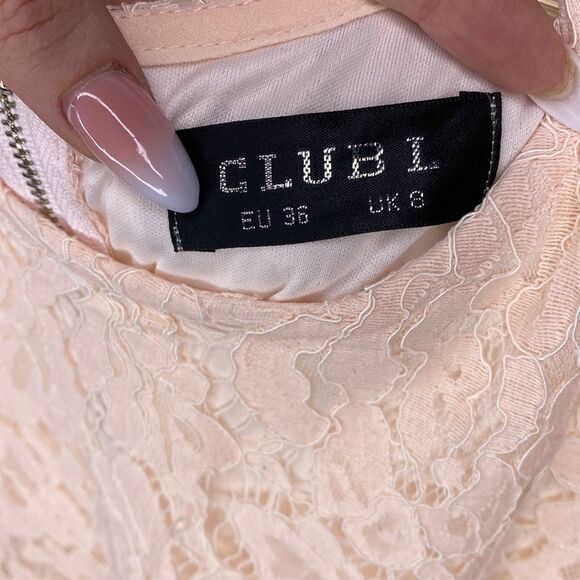 Club L Pale Pink Peach Lace Dress - Picture 6 of 9
